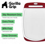 GORILLA GRIP BPA-Free Reversible Kitchen Cutting Board Set of 3, US Designed, Nonporous, Juice Grooves Catch Liquid, Slip Resistant Border, Dishwasher Safe, Durable Large Food Chopping Boards, Red