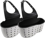 Kitchen Sink Caddy Sponge Holder for Kitchen Sink Accessories Organizer Dish Sponge Holder Ajustable Strap Faucet with Drain Holes for Drying (2 pcs Beige)