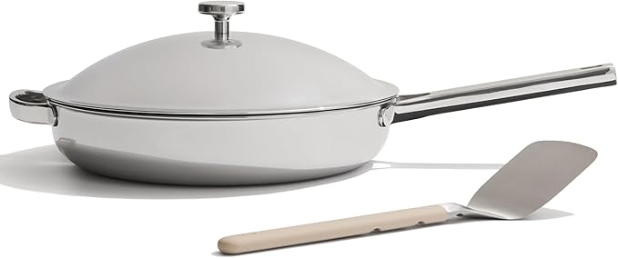Our Place Large Titanium Always Pan Pro | 12.5" PFAS-Free Nonstick Frying Pan with Spatula | Chef-Grade Tri-Ply Stainless Steel & Aluminum Build | Induction & Oven-Safe up to 1000°F | Chrome