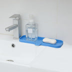 MicoYang Silicone Bathroom Soap Dishes with Drain Spout-Bathroom and Kitchen Sink Organizer,Sponge Holder,Dish Soap Tray,Perfect for Dispenser,Scrubber,Bottle,Cup on Sink or Counter-Lichen Blue 12"×4"