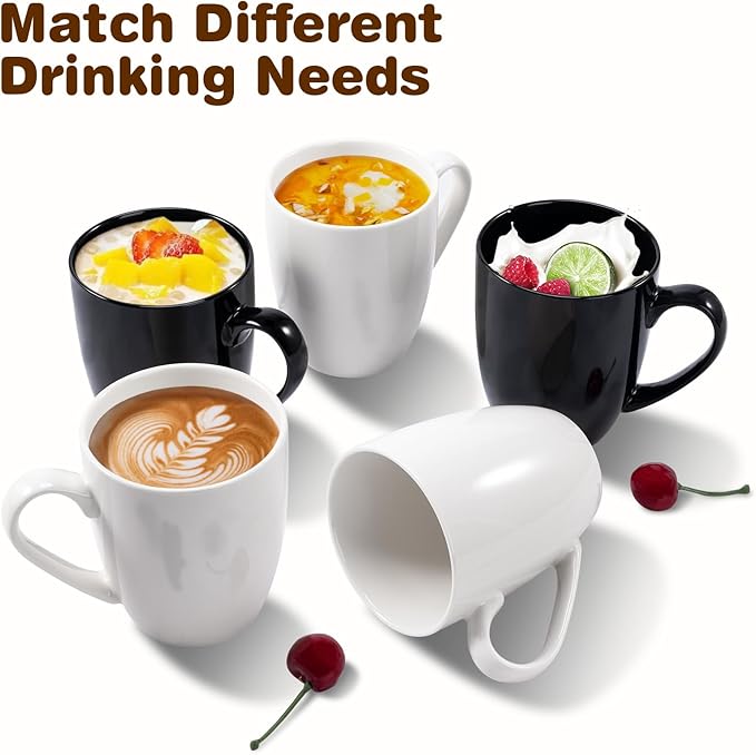 Urbanstrive 16 oz Large Coffee Mugs Set of 4 Ceramic Coffee Mug White Coffee Cups Tea Cups Idea Gift for Women Men House Warming Gifts New Home Office, Black 4 Pack
