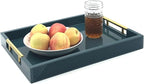 Serving Tray with Polished Metal Handles, 16.5''x12'' Rectangle Coffee Table Tray, Modern Decorative Tray, Large Ottoman Tray, Perfect for Storage and Display (Teal)