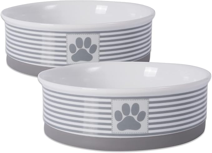 Bone Dry Paw & Patch Ceramic Pet Collection, Large Set, 7.5x2.4", Gray, 2 Piece