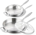 DELARLO Tri-ply Stainless Steel Kitchen Cookware Frying Pan Set with Lid 12" 14" Induction large Skillets Chef's Pan,Pots and Pans Set Kitchen Cookware Set Suitable for All Stove