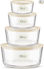 Urban Green Glass Food Container Set with Glass Lid, 4 Pack, Meal Prep Containers with Silicone Framed Airtight Lid, Leakproof, 100% Plastic Free,