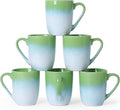 MONITO 14 OZ Coffee Mugs Set of 6, Large Ceramic Blue Coffee Mugs Set with handle for Tea/Latte/Milk/Cocoa, Funny Tea Cups for Office and Home, Engagement Gifts. (White-green)