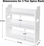 3 Tier Bamboo Spice Rack, Spice Rack Organizer, Seasoning Jars Rack Shelf Spice Organizer for Kitchen Counter or Wall Mounting, Spice Storage Holder with handles, Jars Not Included, White