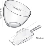 Hoolerry 12 Pcs Serving Bowls Kit Include Clear Plastic Bowls for Parties and Popcorn Measuring Scoops Acrylic Plastic Kitchen Angled Candy Scoops for Office Canister Salad Cooking (35 oz)