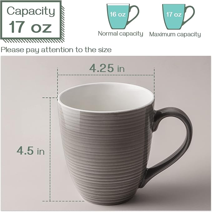 DOWAN Coffee Mugs, 17 Oz Coffee Mug Set of 6, Corrugated Tea Mugs (Brown)