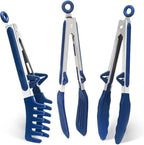 Kitchen Tongs, 9 Inch Tongs for Cooking with Silicone Tips, Food Grade Small Silicone Tongs, Mini Serving Tongs for Nonstick Pans, BBQ, Salad, Set of 3, Blue