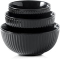 HASENSE Small Mixing Bowls of 3, Porcelain Ribbed Black Bowls 1.5/1/0.5 Qt For Kitchen, Cooking, Baking and Serving Prep Bowls for Salad, Pasta, Modern Kitchen Dish Dishwasher & Microwave Safe