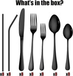 56 Pieces Black Silverware Service for 8 Flatware Set Stainless Steel Utensils Cutlery Set Dishwasher Safe