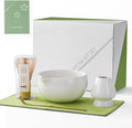ZENS Matcha Whisk Set, 5pcs Matcha Kit Set Includes Ceramic Bowl, Bamboo Whisk and Chasen Holder, Scoop & Tea Mat，Matcha Tea ceremony Gift for Matcha Lovers, White