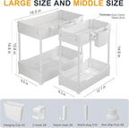 Sevenblue 2 Pack Under Sink Organizer, Under Bathroom Cabinet Organizer with Hooks Hanging Cup, Multi-Purpose Storage Shelf for Kitchen Bathroom (White, 14.8 Inch)