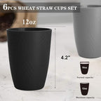 Homienly Wheat Straw Cups Drinking Glasses Set of 6, Unbreakable Plastic Cups Reusable Cups for Kitchen Camping Picnic Dorm Microwave and Dishwasher Safe Water Glasses Drinking Set 12 OZ - GreyStone