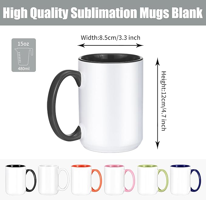 TANGLONG Sublimation Mugs 15 oz Set of 12 Sublimation Blank with Box Bulk Coffee Mugs Coffee Cups Tazas Para Sublimar 6 Assorted Colors