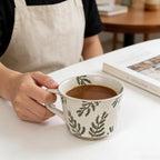 Vintage Ceramic Mug Set - 12 oz Unique Ceramic Coffee Mugs & Tea Cups with Hand-Drawn Patterns, Dishwasher & Microwave Safe, Ideal Gift