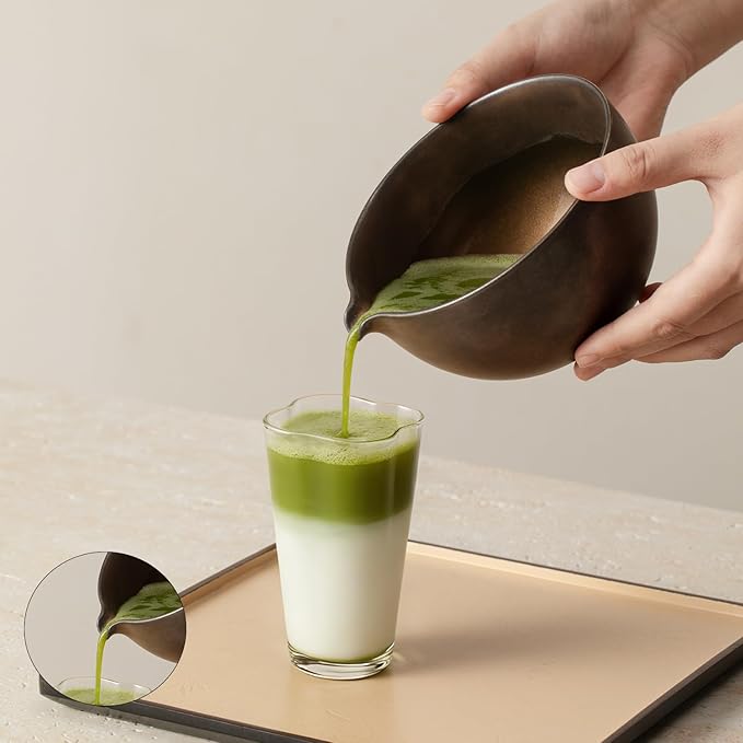 Matcha Whisk Set, Matcha Set with Ceramic Matcha Bowl, Bamboo Whisk & Holder, Sifter, Tea Scoop (Black Gold)