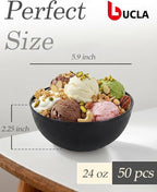 bUCLA 50 Pack Black Plastic Serving Bowls - 24oz Black Disposable Bowls for Dessert, Soup, Cereal, Salad & Fruit - Ideal for Wedding & Party