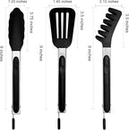 HST Tongs for Cooking with Silicone Tips(3 Pack), Non Stick Kitchen Tongs with Silicone Tip for Cooking BBQ Baking (9", Black)