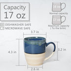 Bosmarlin Ceramic Coffee Mug Set of 4, 17 Oz, 5 Colors to Choose, Tea Cups, Dishwasher and Microwave Safe, Reactive Glaze (Deep Blue)