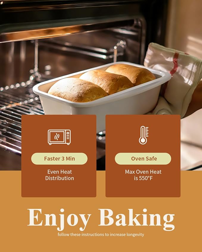 Non-Stick Bread Loaf Pan, 9x5 Inch, Ceramic Coating, Aluminized Steel, Oven Safe to 550°F, Dishwasher Safe - Non-Toxic, PTFE & PFOA Free, Sunshine Cream