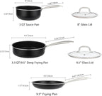 Pots and Pans Set Nonstick, 5-Piece Ceramic Cookware Set, Stainless Steel Handles, Induction Compatible & Oven Safe, Non Toxic Healthy Cooking Set for RV & Apartments, Matte Black
