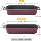 Bread Pan Cast Iron Loaf Pan with Lid Bread Loaf Pan 13x5 Inch Enameled Cast Iron Sourdough Bread Pan,Magenta