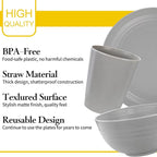 LIYH 28 Pcs Kitchen Plates and Bowls Set, Wheat Straw Dinnerware Sets, Unbreakable Plates and Bowls Sets for 4, Reusable Plate Wheat Straw Dishes Set for Daily & Camping, Light Grey Kitchen Decor