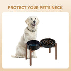 Havniva Ceramic 3.2 Cup Raised Slow Feeder Dog Bowl Set, Elevated 8.2inch Bowl and 9.5inch Dish with Acacia Wood Stand for Large Dog, Stop Bloat(2 x Starry Sky+ Stand)