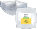 Restaurantware-Moderna 32 Ounce Fancy Plastic Bowls, 10 Square Disposable Salad Bowls - Durable, Heavy-duty, Clear Plastic Bowl, For Warm And Cold Foods