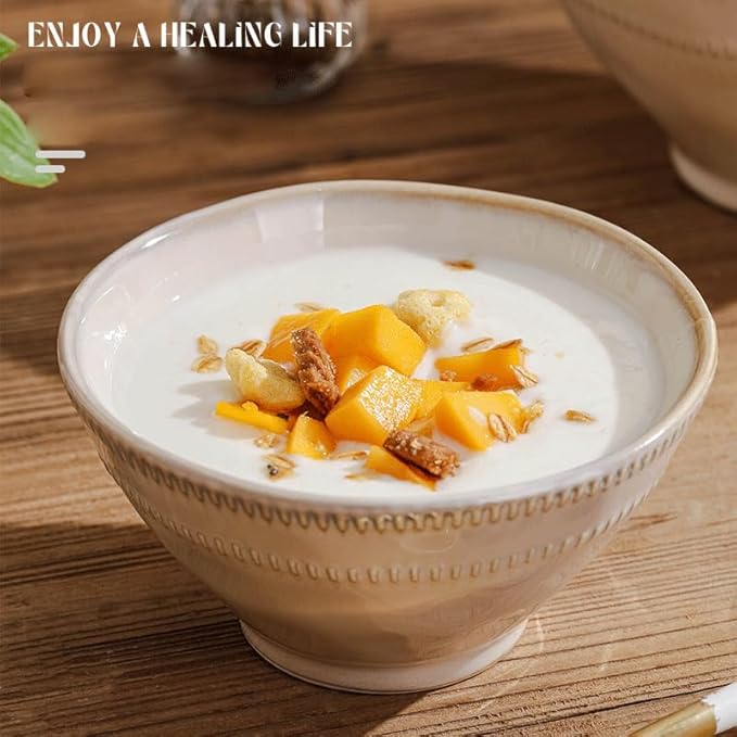 Ceramic Small Bowls Set 4-Piece, 12 OZ Farmhouse Vintage Ramekins Bowl for Salad Dessert Yogurt Dipping, 4.7 In Porcelain Bowl Microwave Dishwasher Safe, Misty White Christmas Gift