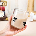 Skylety 2 Pack Bow Icon Juice Glasses, 14 oz Stemless Glass Cups, Coquette Black Bow Juice Cocktail Wine Coffee Drinking Cups for Gift Engagement Wedding Anniversary Valentines Present Party Supplies