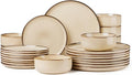 Herogo Stoneware Plates and Bowls Sets for 8, 24 Pieces Modern Round Dinnerware, Reactive Glaze Dishes Set for Kitchen, Chip Resistant, Microwave & Dishwasher Safe, Cream Khaki