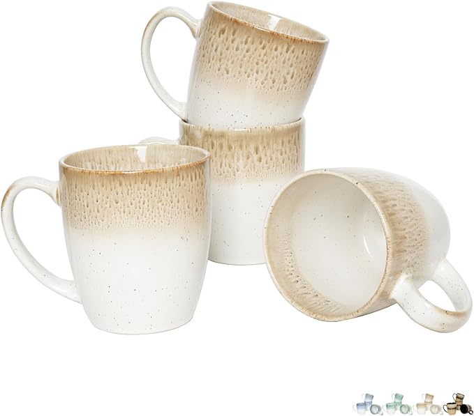 Bosmarlin Ceramic Coffee Mug Set of 4, 17 Oz, 4 Colors to Choose, Tea Cups, Dishwasher and Microwave Safe, Reactive Glaze (Brown)