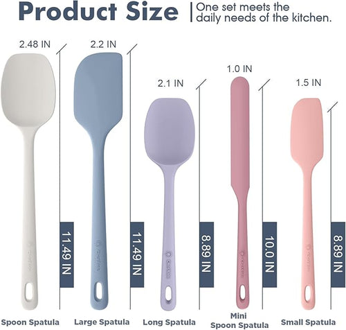 5 Pieces Silicone Spatula Set, Food Grade Rubber Spatula, Upgrade Strong Handle with Ergonomic Grip, Heat Resistant Up to 600°F for Nonstick Cookware, Cooking