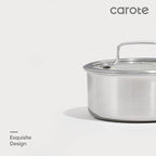 CAROTE 1.5Qt & 3Qt Stainless Steel Saucepan Set, Ceramic Pot Sets Non-Stick Non-Toxic Kitchen Cookware, Small Cooking Pots with Lids, Oven Safe, Induction Sauce Pan, Even Heating