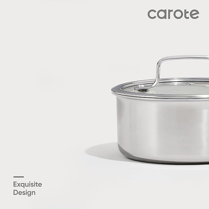 CAROTE 1.5Qt & 3Qt Stainless Steel Saucepan Set, Ceramic Pot Sets Non-Stick Non-Toxic Kitchen Cookware, Small Cooking Pots with Lids, Oven Safe, Induction Sauce Pan, Even Heating