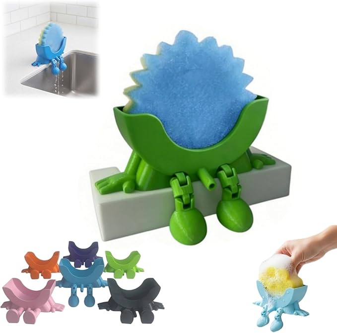 Smiley Face Sponge Holder – Sponge Holder for Kitchen Sink Hanging, Funny Sponge Holder, No Tools Installation, Spac-Saving & Quick Drying Sponge Storage Organizer (Green)