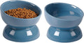 ABRUTY Cat Water Bowl, 16 OZ Ceramic Elevated Cat Bowls, 15° Tilted and Raised Pet Food Dish, Anti Vomiting Protect Pets' Spines and Whisker Fatigue, Set of 2, Blue
