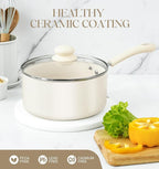 MICHELANGELO Nonstick Saucepan with Lid, Ceramic Sauce Pan Sets, Easy to Clean Sauce Pans, Multi-Purpose Cooking Pots, 3QT, White