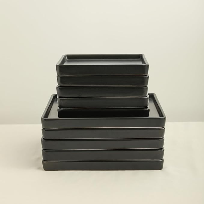 Stone Lain Grace Square Stoneware Dinnerware Set, 12 Piece Service For 4, Plates and Bowls Dish Set, Black