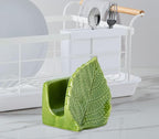 dgudgu Leaf Sponge Holder for Kitchen Sink – Teal Green Ceramic Sponge Caddy, Decorative Leaf Shaped Sink Organizer, Nature Inspired Kitchen Décor, Dishwasher Safe