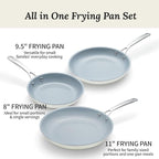 Nonstick Ceramic Frying Pans 8" 9.5" 11" Ceramic Skillets Set with Stainless Steel Handle Omelet Pans Healthy Cooking Chef Pans, PFOA Free, Cream White