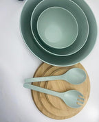 ECOWAY Salad Bowls Set of 3 with Lid & Serving Utensils, Bamboo Fiber Mixing Bowls Set Large Serving Bowls & Storage Set with Bamboo Lid for Salad, Kitchen Eating, Pasta, Popcorn, Chips, Fruit, Cyan