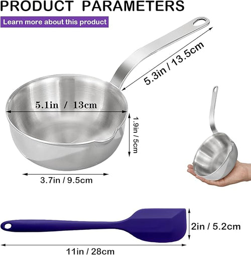 5.1-Inch Mini Egg Pan, 304 Stainless Steel Omelet Pan, Sauce Pan Mini Skillet for Egg Frying Pan, Butter Warmer Small Pot Cooking with 11" Scraper,Purple