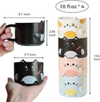 Stackable Mug Set of 4, Adorable Ceramic Coffee Mugs with Funny Cartoon Cat Designs, Perfect Gifts for Parties, Christmas, and Cat Lovers, 10 oz