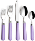 ANNOVA Stainless Steel Colorful Tableware Kitchen Flatware Set Utensils, Includes Dinner Knives, Forks, Spoons, Salad Forks & Dessert Spoons, Modern Rounded Shape (Lilac, 20 Pieces)