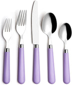ANNOVA Stainless Steel Colorful Tableware Kitchen Flatware Set Utensils, Includes Dinner Knives, Forks, Spoons, Salad Forks & Dessert Spoons, Modern Rounded Shape (Lilac, 20 Pieces)
