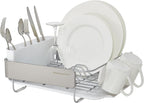 KitchenAid Compact Satin Wire Rust Resistant, Expandable Dish Rack with Angled Self Draining Drainboard with Removable Flatware Caddy, 23.18-Inch, Gray